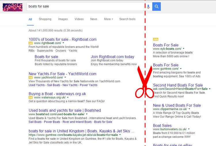Google Removes Right Hand Ads from Search Results