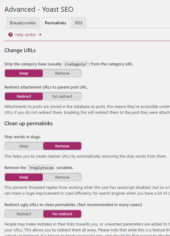 yoast permalinks settings