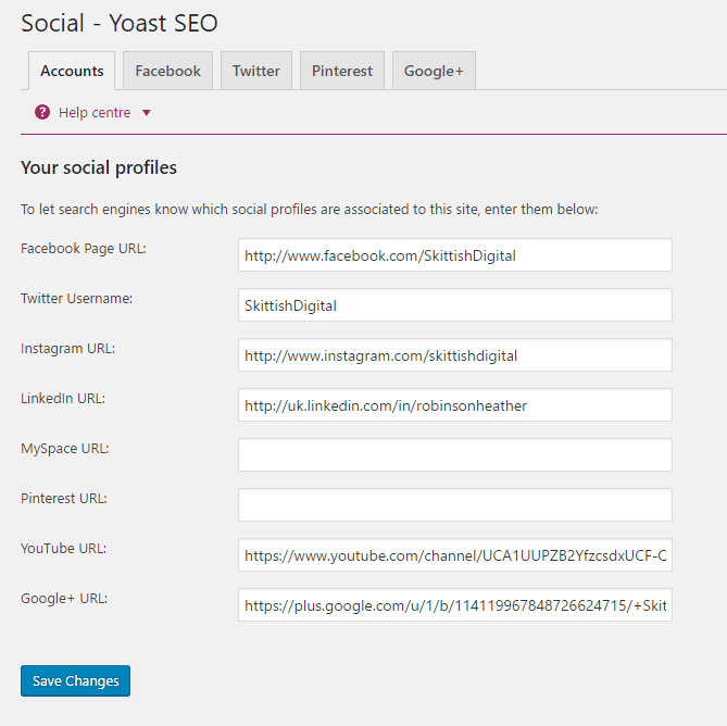 yoast social media settings