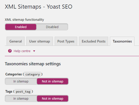yoast xml sitemap options